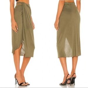 Helmut LANG Ruched Jersey Draped Skirt CUT OUT Army Naval Olive Green NWT Sz XS
